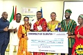 Titus Owusu Darko (4th from right), Precious Akos Agrobesa (3rd from right) and Dorothy Nkansah Agyapomaa (3rd from left), the three contestants joined by some of their colleagues to pose with the winning dummy