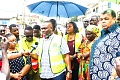 Kenneth Gilbert Adjei (middle), Minister of Works, Housing, and Water Resources, speaking to the media during the visit. With him are Gizella Tetteh-Agbotui (right), his deputy, and Theresa Lardi Awuni (left), MP for Okaikwei North Constituency 