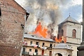 Lviv officials posted images of a residential building on fire next to the Bernardine monastery