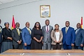 Kofi Iddie Adams (5th from right), Minister of Sports and Recreation, with the delegation from GCB Bank during the visit