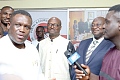 Samuel Nartey George (left), Minister of Communication, Digital Technology and Innovations, seeking clarification during the visit to the monitoring room. With him are Cosmas Anpengnuo (2nd from right), acting Executive Secretary, Postal & Courier Services Regulatory Commission, and Bishop Francis Afotey Odai (2nd from left), Chairman, PCSRC