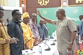 President John Dramani Mahama (right) exchanging pleasantries with the leadership of Organised Labour during the dialogue
