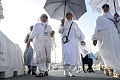 The pilgrims had to contend with temperatures of 45C on the first day of the Hajj