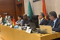President John Dramani Mahama addressing the press conference at the 39th AU Summit in Addis Ababa, Ethiopia. With him are Samuel Okudzeto Ablakwa (left), Minister of Foreign Affairs, and Ms Wynne Musabayana (right), Director of Communication and Information at the AU