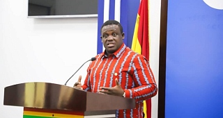 Sam Nartey George, Minister of Communication, Digital Technology and Innovations, addressing participants during the media briefing  Picture:EDNA SALVO KOTEY