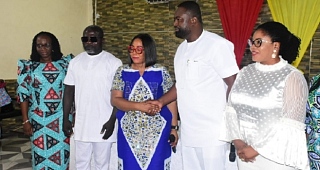 Linda Obenewaa Akweley Ocloo, Greater Accra Reional Minister congratulating Ing. Paul Afotey Quaye, MCE, Krowor Assembly. With them are Dr Agnes Naa Momo Lartey (right), MP for Krowor Constituency and Gender Minister
