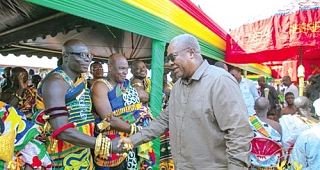 President John Mahama exchanging pleasantries with some chiefs at Juaboso
