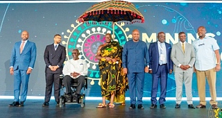President Mahama (4th from right) in the company of the Asantehene Otumfuo Osei Tutu II (4th from left), former President J.A. Kufuor (3rd from left), Armah-Kofi Buah (2nd from right), Minister of Lands and Natural Resources, and other dignitaries at the Mining Summit