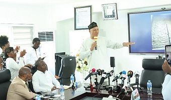 Adam Mutawakilu, Managing Director, Ghana Water Company, explaining the efforts being made by management of the company in the treatment of water bodies at a press conference in Accra. Picture: SAMUEL TEI ADANO
