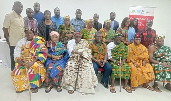 James Gunu (seated, middle), Volta Regional Minister; representatives of the project implementers, and some traditional leaders at the launch