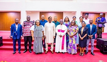 Haruna Iddrisu (4th from right), Education Minister, with the governing Council of  St Louis College of Education, one of the 10 colleges, after the inaugural ceremony