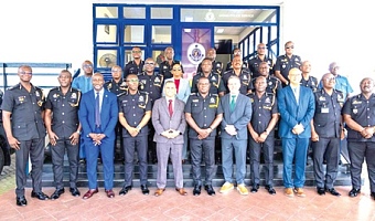 Christian Tetteh Yohuno (middle), Inspector-General of Police, and the Police Management Board with the NYPD delegation, led by Chief Roberto Rios (5th from left)
