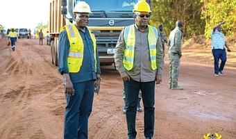President John Dramani Mahama (right) and Kwame Governs Agbodza, Minister of Roads and Highways, last week inspected the  80km Jinijini–Sampa road under the Big Push programme