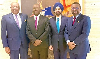 Dr Cassiel Ato Forson (2nd from left), Minister of Finance, with Ajay Banga (2nd from right), President, World Bank Group; Dr Johnson Asiama (right), Governor, BoG; and Victor Smith (left), Ghana’s Ambassador to the United States, after the high-level meeting