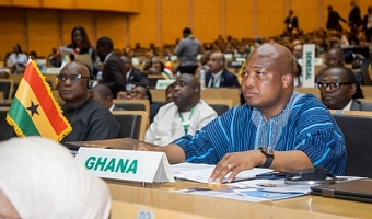 Samuel Okudzeto Ablakwa, Foreign Affairs Minister seated during the 48th Ordinary Session of the Executive Council of Ministers of Foreign Affairs at AU Headquarters in Addis Ababa, Ethiopia. 