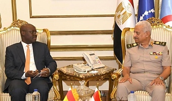 Egypt’s Minister of Defense and Commander-in-Chief of the Armed Forces, General Abdel-Meguid Saqr with Ghana’s Minister of Finance and Economic Planning and Acting Minister of Defense Cassiel Ato Forson during their meeting. Photo courtesy of Egyptian Armed forces spokesman.