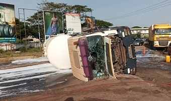 Firefighters avert disaster after fuel tanker overturns at VALCO roundabout