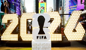 The New York/New Jersey's FIFA World Cup 2026 logo is revealed during the kickoff event in Times Square in New York City, U.S., May 18, 2023. REUTERS/Brendan McDermid/File Photo