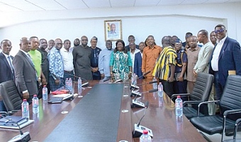 Elizabeth Ofosu-Adjare (middle), Minister of Trade, Agribusiness and Industry, with rubber industry stakeholders after the consultative meeting