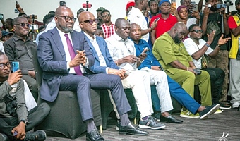 Kurt Simeon-Okraku (left), GFA President, and other bigwigs of the FA attended the press conference