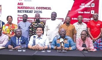 Kofi Nsiah-Poku (middle), President, AGI, with some national council members of the association after its national retreat. With him are Mukesh Thakwani (3rd from left), Vice President, and other officials of AGI