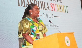 Nana Oye Bampoe Addo, Deputy Chief of Staff in Charge of Administration, addressing the gathering at the launch of the Diaspora Summit 2025 