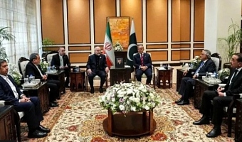 Pakistan's Prime Minister Shehbaz Sharif meets with Iranian Parliament Speaker Mohammad Bagher Ghalibaf and delegates/Screengrab/BBC