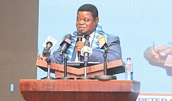 Prof. Peter Quartey (inset), former Director, ISSER, UG, addressing the students. Picture: ERNEST KODZI 