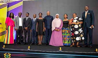 Dr Clement Apaak (5th from right), Deputy Minister of Education, with some of the dignitaries and award winners at the 2025 WAEC Distinction Awards