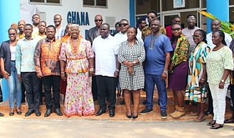 Albert Dwumfour (middle), GJA President, Gifty Afenyi Dadzie (5th from left), former GJA President, GJA executives and some stakeholders after the emergency meeting 