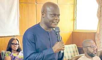 Ahmed Ibrahim, Minister of Local Government, Chieftaincy and Religious Affairs, addressing the Bono Regional House of Chiefs