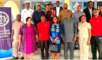 Dorcas Affo-Toffey (4th from right), Deputy Minister of Transport, and Captain Ali Kamal-Deen (rtd) (3rd from right), Director-General of the GMA, with  officials of the Authority and Ministry of Transport