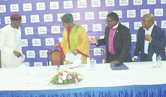 Justice Sophia Akuffo (2nd from left), former Chief Justice,  in the company of Sheikh Aremeyaw Shaibu (left), Office of the National Chief Imam, Paul Boafo (2nd from right), immediate past Presiding Bishop, Methodist Church Ghana, and Prof. Aaron Mike Oquaye (right), former Speaker of Parliament. Picture: ERNEST KODZI 