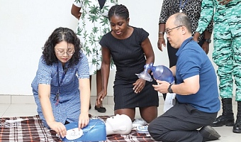 Participants going through life savings skills training by some National Ambulance Services officers. Picture: BENEDICT OBUOBI