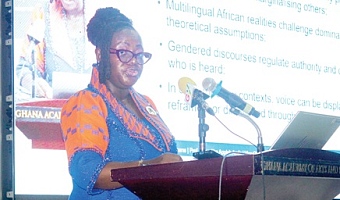 Prof. Nana Aba Appiah Amfo (left), Vice-Chancellor, UG, delivering the lecture. Pictures: ERNEST KODZI