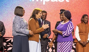 Vice-President Naana Jane Opoku-Agyemang (2nd from right), interacting with Maha Dimachki, CEO, GFTN Solutions, at the 3i Africa Summit, 2026. With them include Dr Johnson Asiamah (3rd from left),