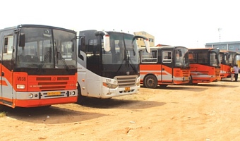 Some of the Metro Mass buses on the premises. Photo by ESTHER ADJORKOR ADJEI