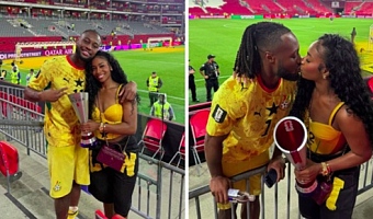 Antoine Semenyo celebrates Player of the Match award with fiancée Jordeen Buckley