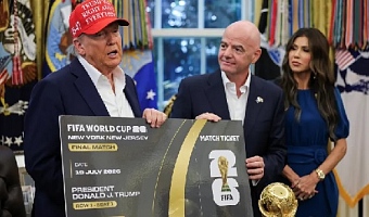 FIFA chief Gianni Infantino presents a 2026 FIFA World Cup final match ticket to US President Donald Trump in August 22, 2025