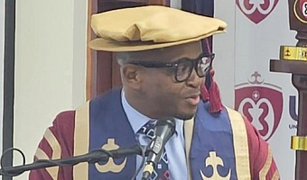 Prof. Eric Opoku Mensah (left), Vice-Chancellor of UniMAC, addressing the graduates