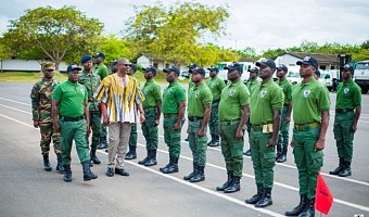 Courage Nunekpeku MD of TDC Ghana Ltd inspecting a parade during the passing out ceremony