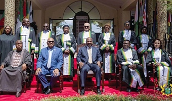 President John Dramani Mahama (seated middle) with current judges of the African Court
