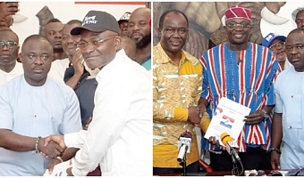 Kennedy Ohene Agyapong (right), NPP flag bearer aspirant, presenting his forms to William Yamoah, Secretary, 2025 Presidential Elections Committee, at the party headquarters in Accra. Picture: ELVIS NII NOI DOWUONA, Bryan Acheampong (2nd from right), NPP flag bearer aspirant, presenting his forms to Abankwah Yeboah (2nd from left), Vice-Chairman, 2025 Presidential Elections Committee, at the party headquarters in Accra. Picture: ELVIS NII NOI DOWUONA