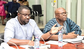 John Dumelo (left), Deputy Minister of Food and Agriculture, responding to questions from the committee. With him is Paul Siameh, Chief Director, Ministry of Food and Agriculture. Picture: ELVIS NII NOI DOWUONA 