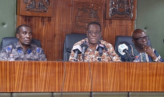 John Kapi (middle), Head of Public Affairs, West African Examinations Council, addressing the press conference. He is flanked by Divine Agbenyo (right), Head of Test Administration Division, WAEC, and Leonard Atsivor (left), acting Head of Test Development Division, WAEC. Picture: ELVIS NII NOI DOWUONA