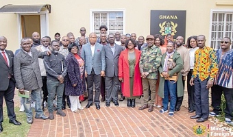 Samuel Okudzeto Ablakwa (middle), Minister of Foreign Affairs, with Ghanaians volunteering to be evacuated from South Africa during his recent visit to South Africa