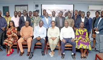 Dr Hene Aku Kwapong (seated 2nd from right), Fellow, Ghana Centre for Democratic Development, with Alexander Afenyo-Markin (seated 3rd from left), Minority Leader in Parliament; Dr Ishmael Nii Dodoo (seated 2nd from left), Head of Partnership and Markets, 24 Hour Economy; some dignitaries and participants after the public lecture. Picture: ELVIS NII NOI DOWUONA 