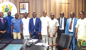 Emmanuel Armah-Kofi Buah (5th from left), Minister of Lands and Natural Resources; Alhaji Yusif Sulemana (5th from right), Deputy Minister of Lands and Natural Resources,  with members of the committee