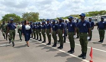 Ms Ruth Dela Seddoh, Director General National Service Authority inspecting the parade mounted by the national service personnel