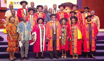 Prof. Albert Puni (middle), Founding Dean of the Distance Learning School at UPSA, with Dr Ummu Markwei (2nd from right), Head of Department of Business Administration; Dr Esther Julia Attiogbe (3rd from right), Senior Lecturer, Business Administration Department, staff and officials after the event. Picture: CALEB VANDERPUYE